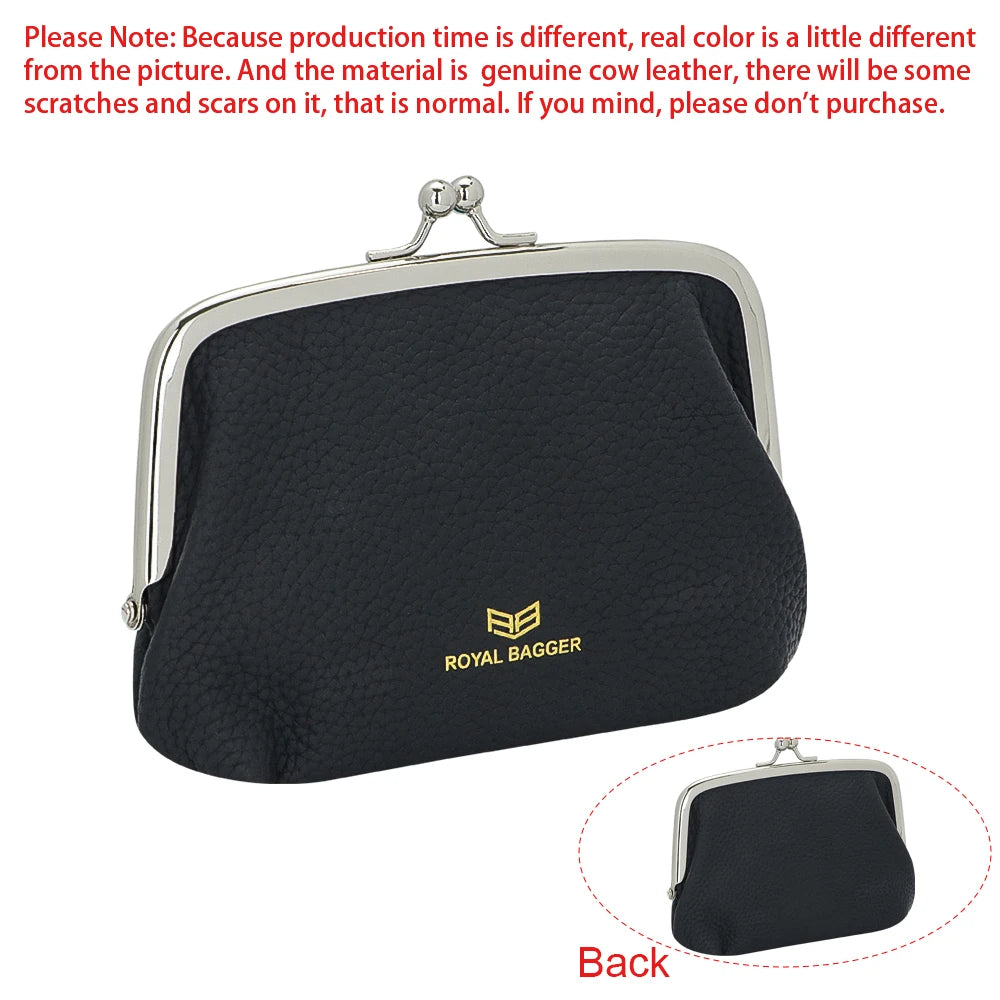 Royal Bagger Coin Purses for Women, Fashion Kiss Lock Change Pouch, Double Clip Key Card Storage Bag 1858