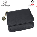 Royal Bagger RFID Short Wallet for Women Genuine Cow Leather Large Capacity Key Chain Card Holders Fashion Trifold Wallets 1459